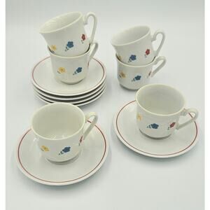 Zaječar Espresso Cup & Saucer Set of 6, Yugoslavia 1960s Floral Demitasse Cups
